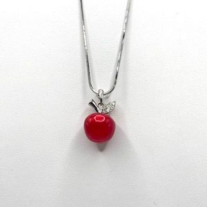 Red Enamel Apple Necklace with Clear Crystals